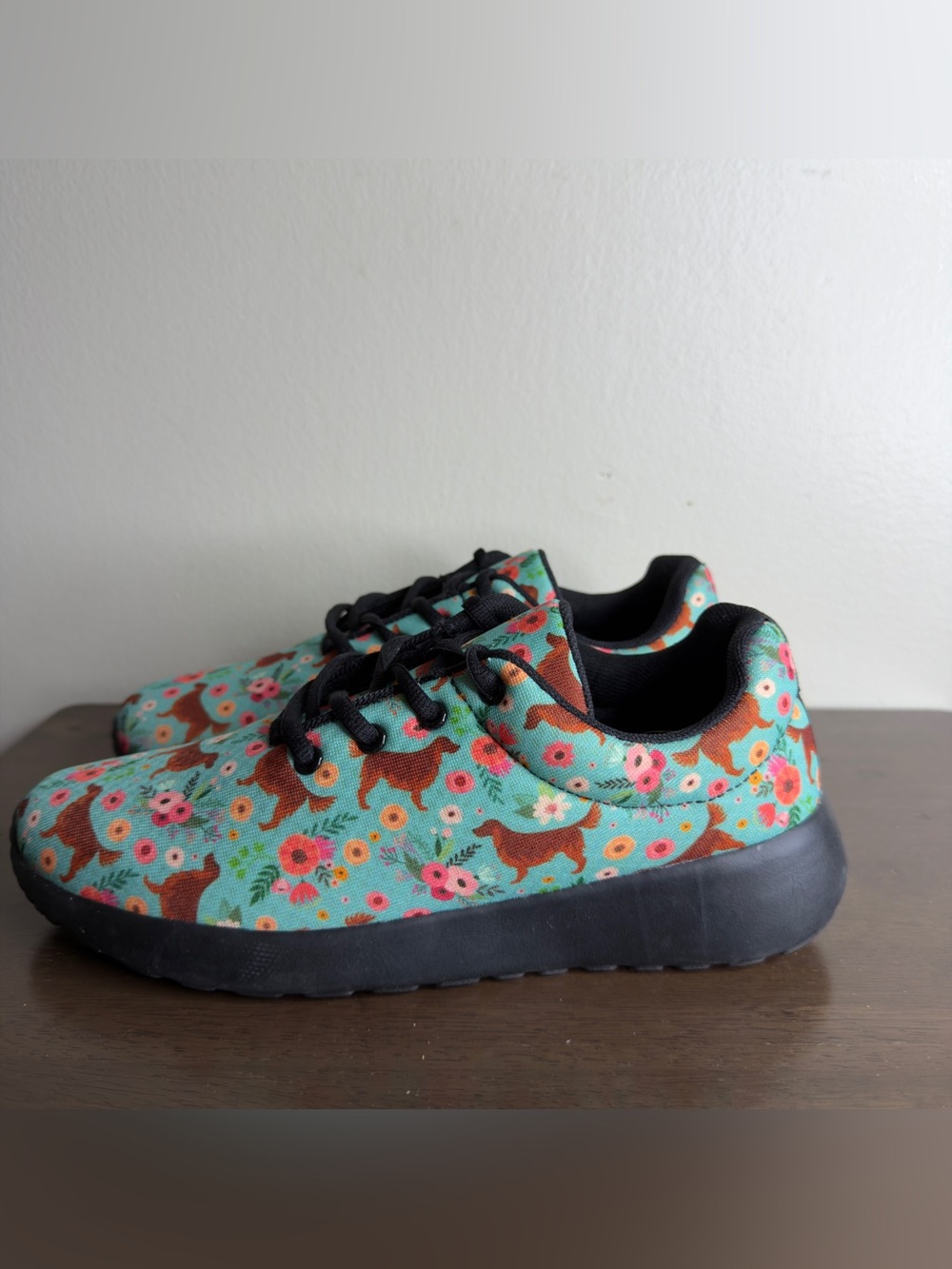 Groove Bags Golden Retriever Floral Blue Sneakers Sz 8 Womens
